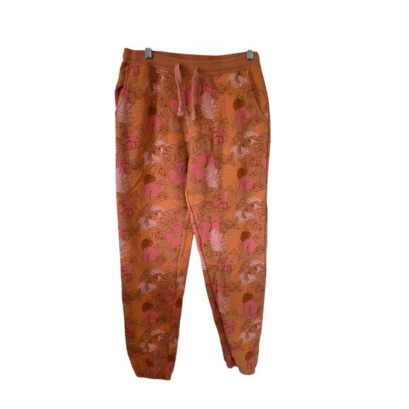 Disney Parks Stitch Hawaiian Tropical Print Joggers Sweatpants Medium Orange - Picture 1 of 4